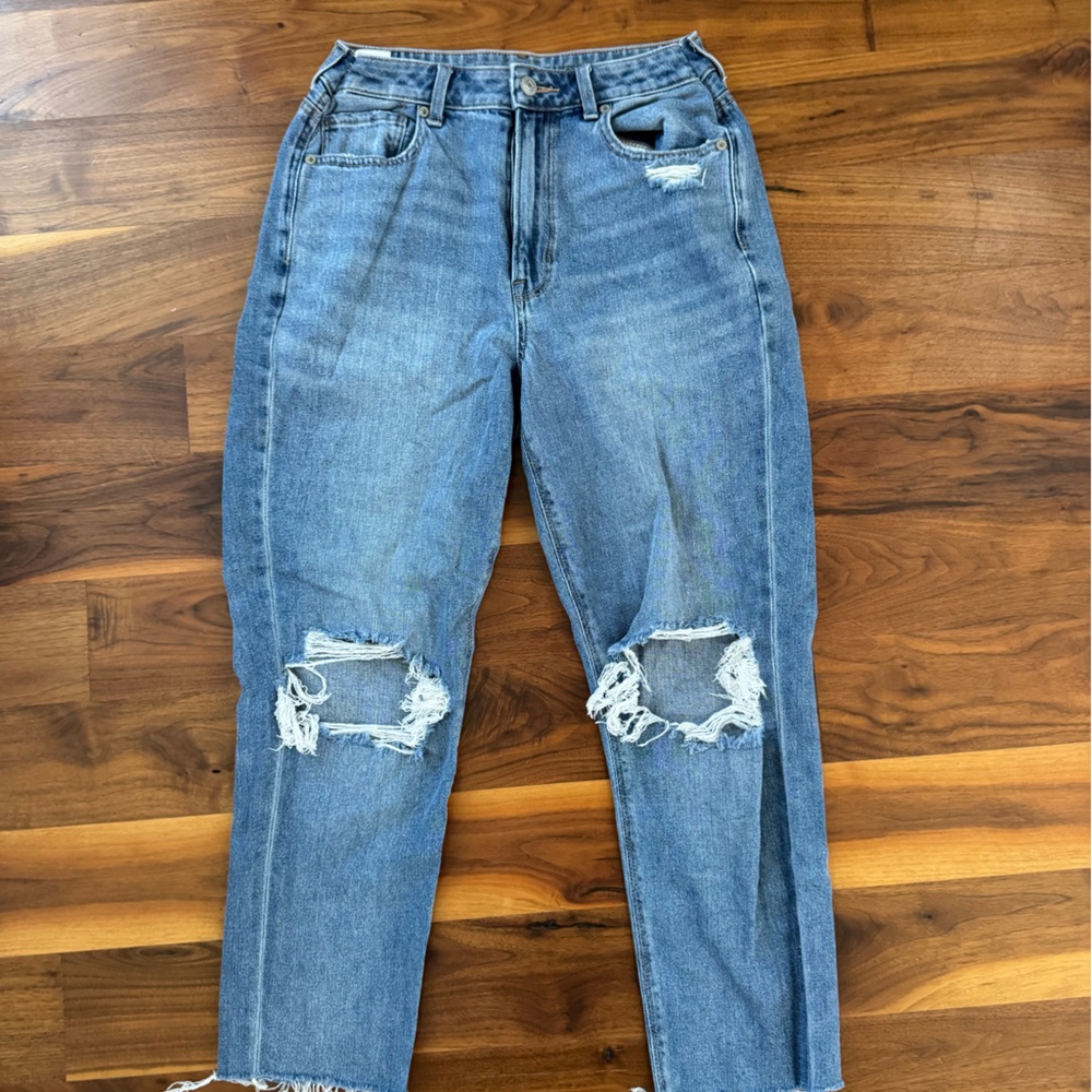 American Eagle Outfitters Distressed Blue Straight Leg Jeans